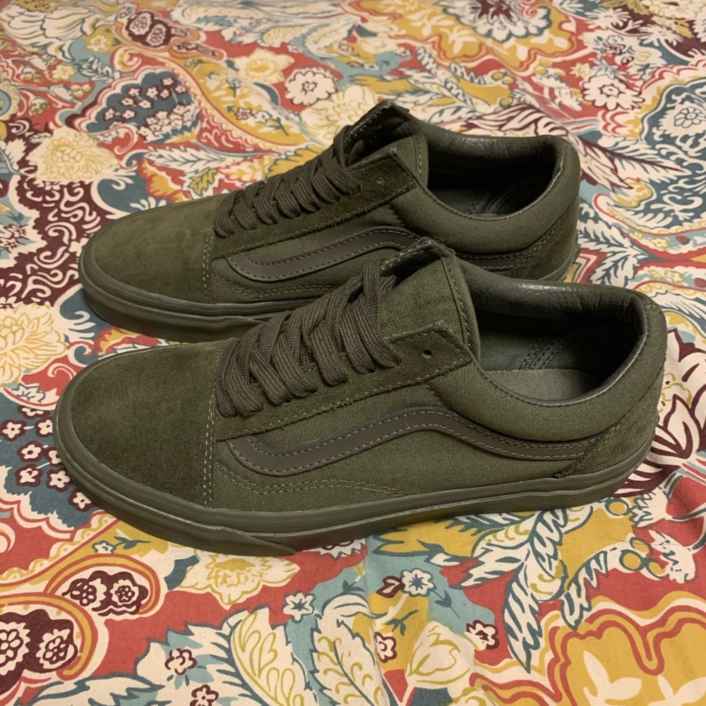 Army green suede old skool vans